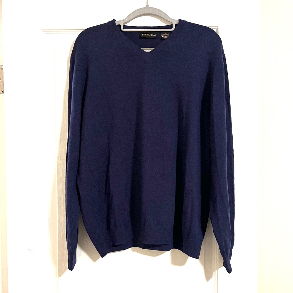 Daniel Gray Men's Navy Blue Merino Wall V Neck - Size L